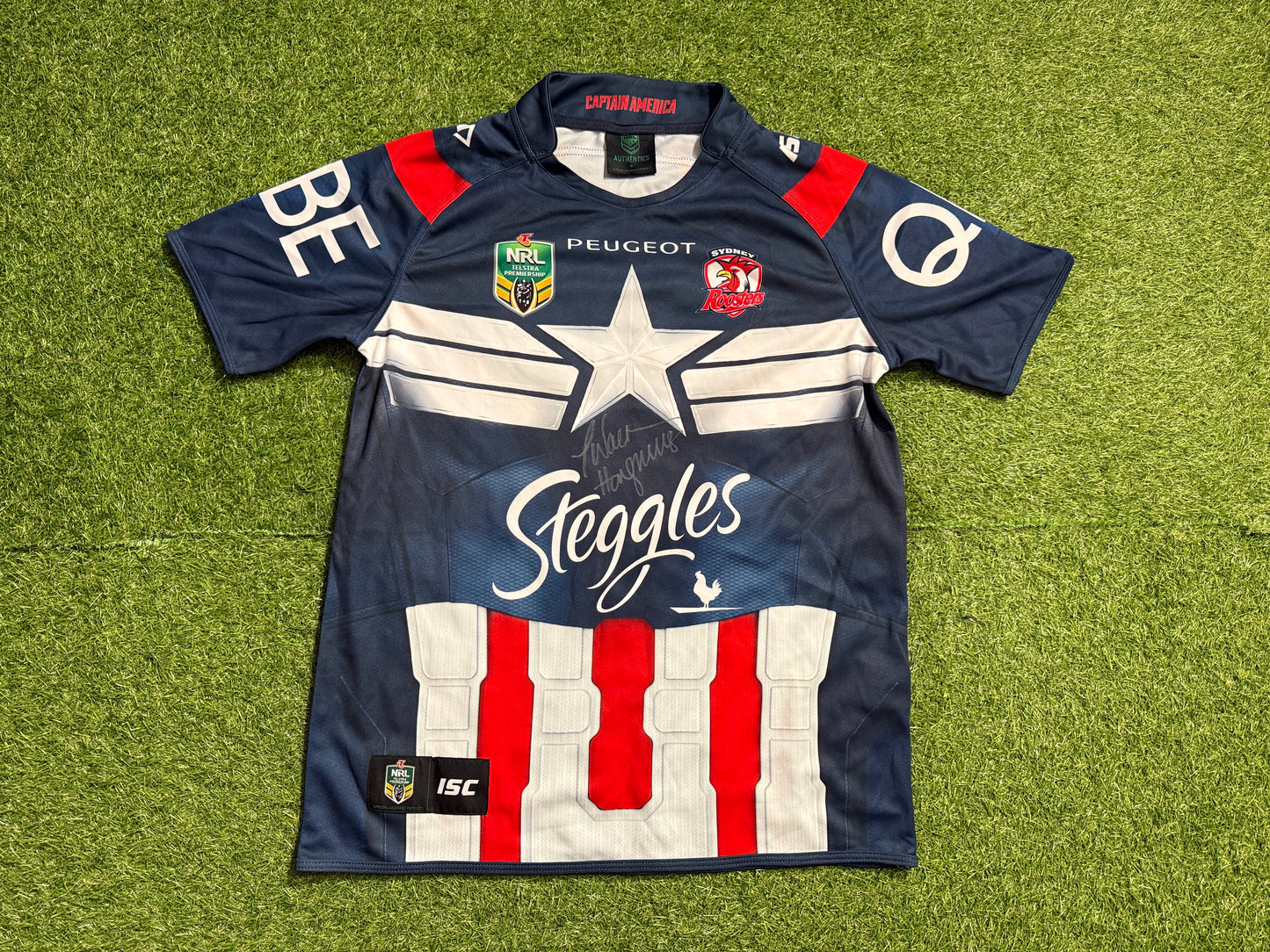 2015 Sydney Roosters JWH signed Captain America Marvel Jersey (L)