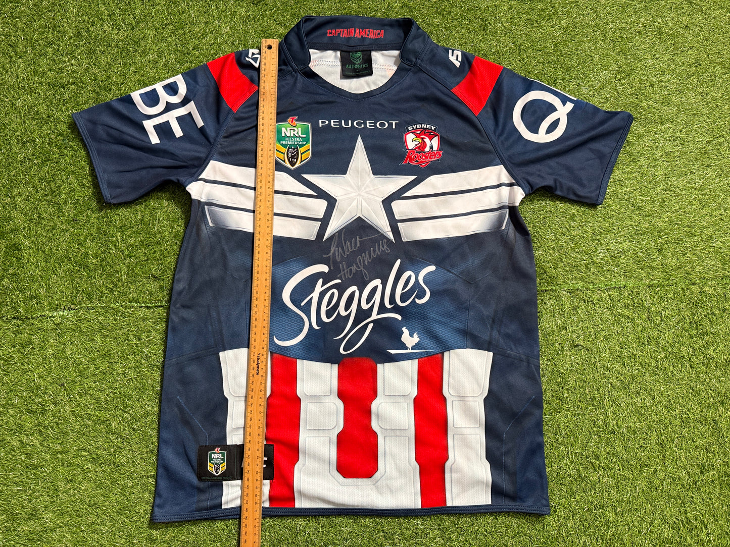 2015 Sydney Roosters JWH signed Captain America Marvel Jersey (L)
