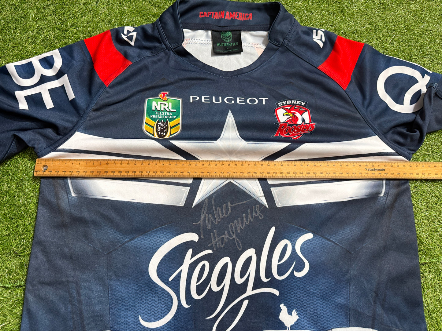 2015 Sydney Roosters JWH signed Captain America Marvel Jersey (L)
