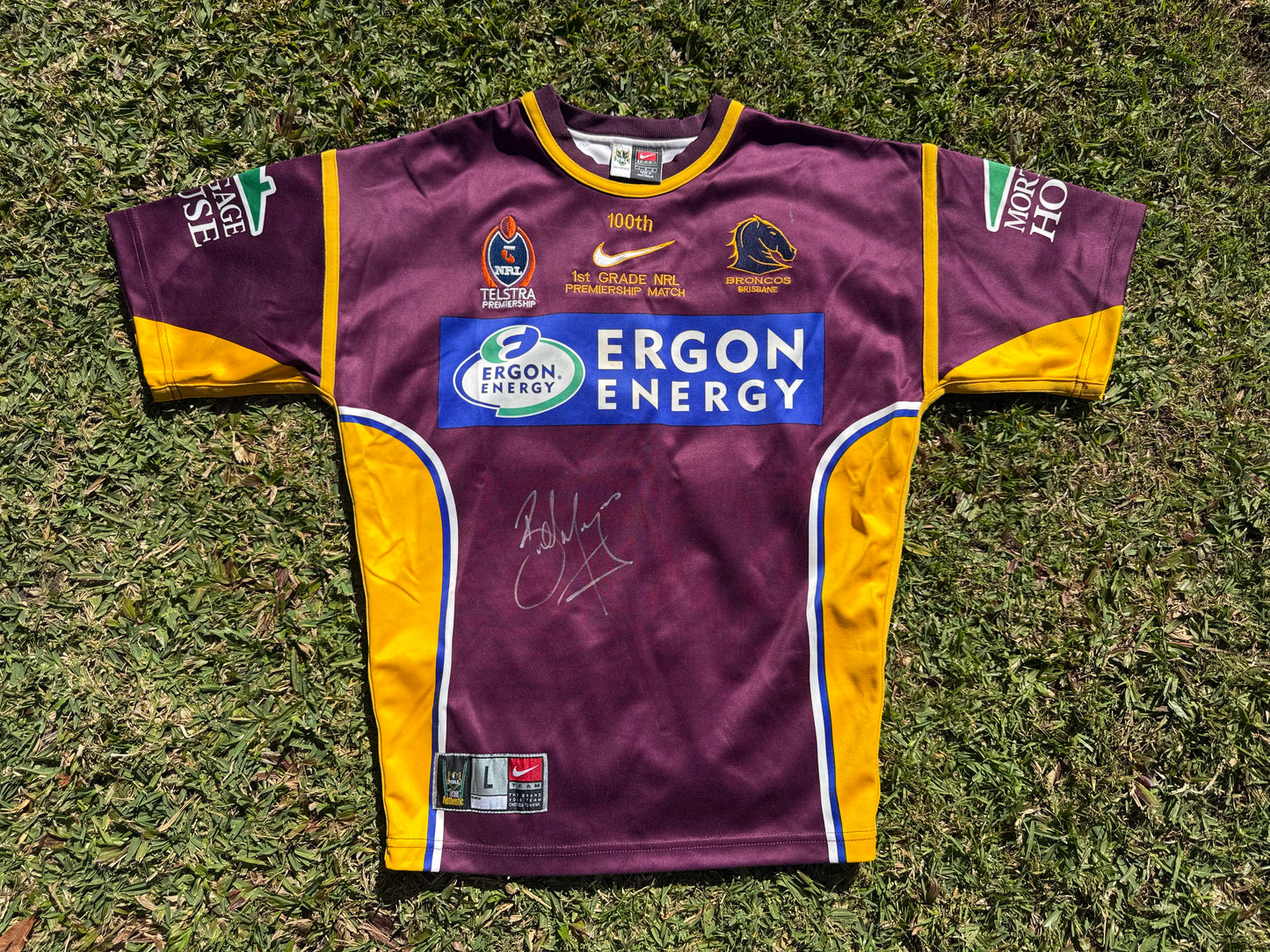 2004 Brisbane Broncos Brad Meyers 100th NRL game Player Issue Jersey (L)