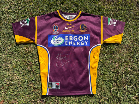 2004 Brisbane Broncos Brad Meyers 100th NRL game Player Issue Jersey (L)
