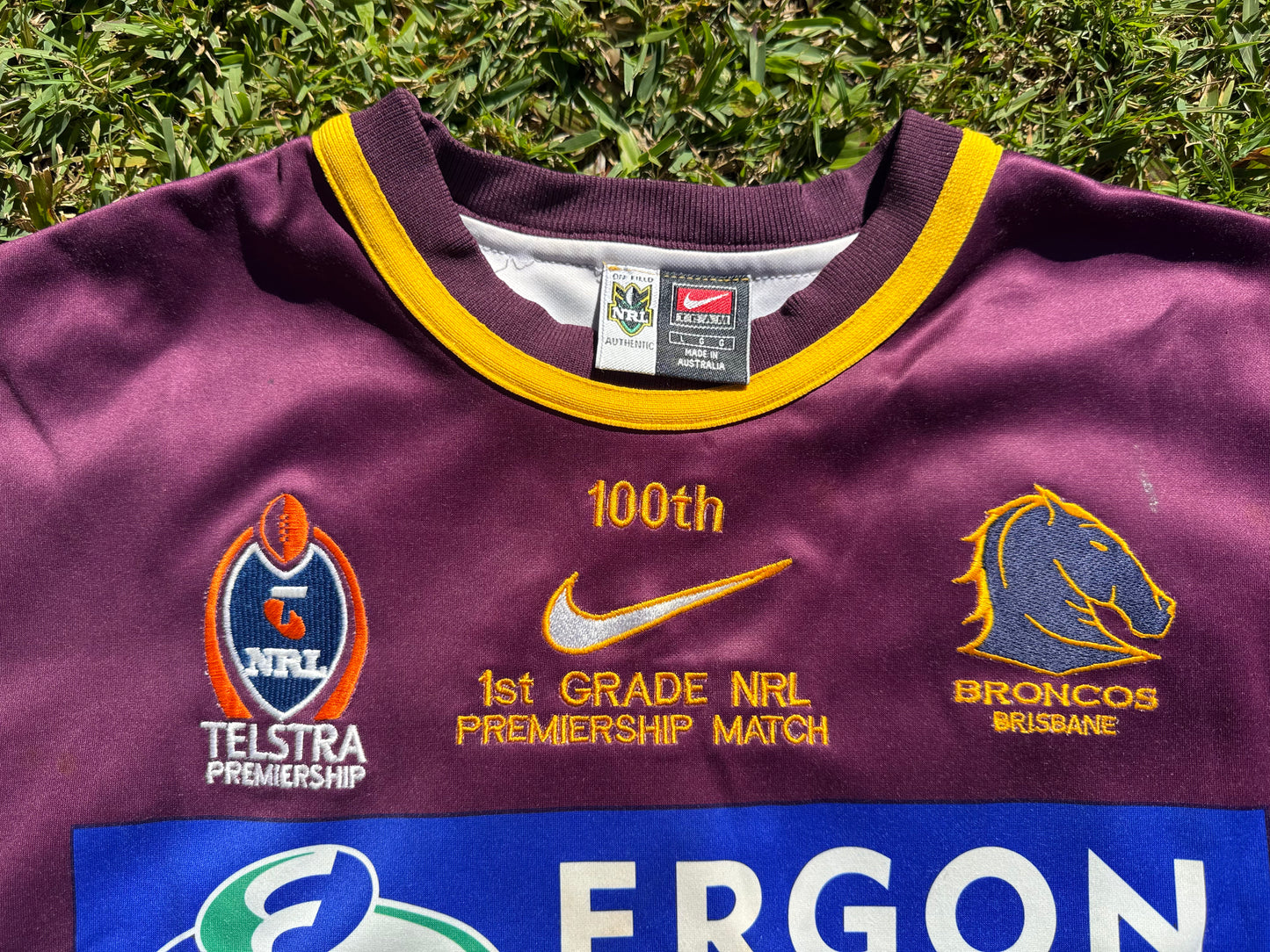 2004 Brisbane Broncos Brad Meyers 100th NRL game Player Issue Jersey (L)