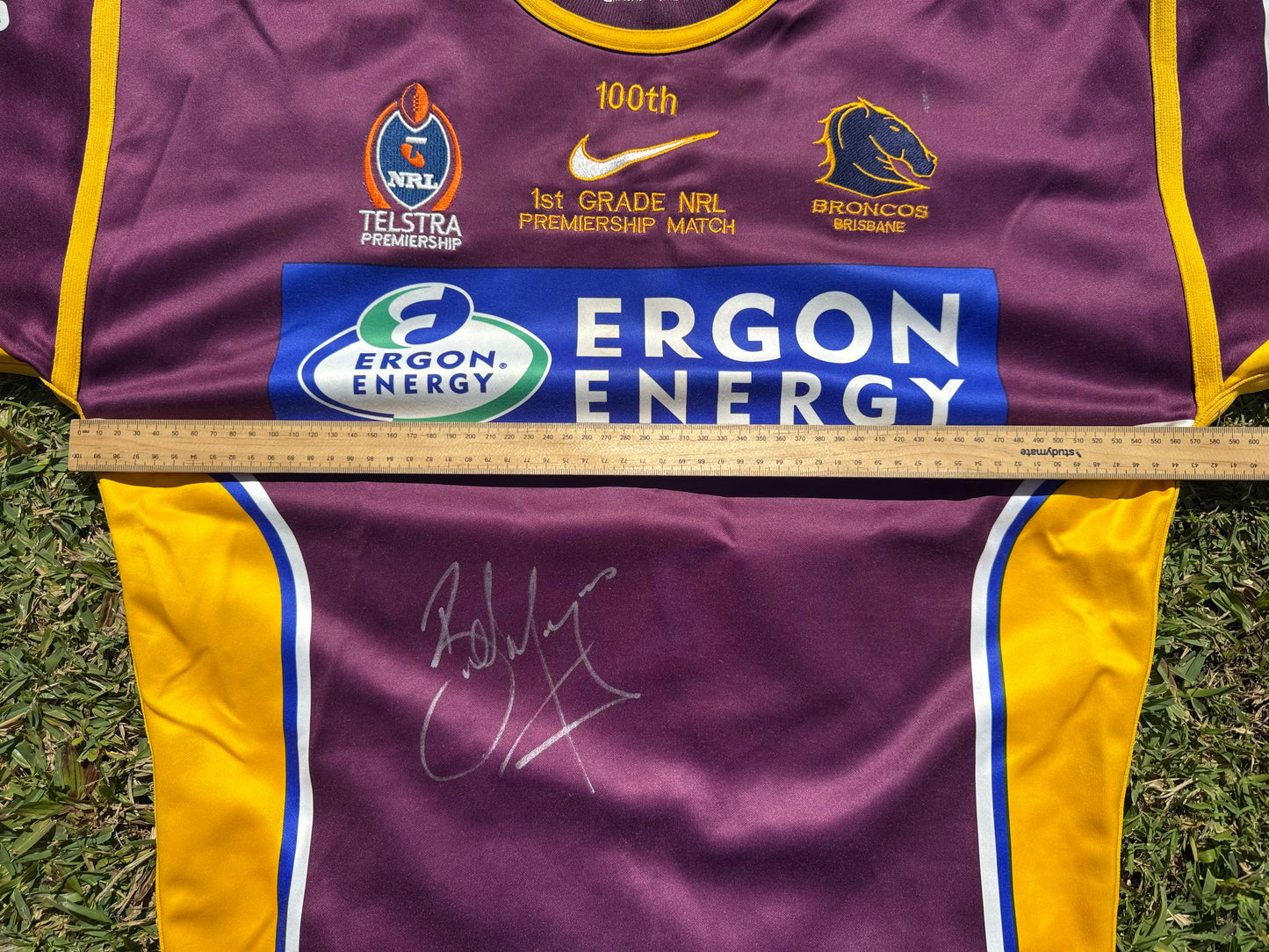 2004 Brisbane Broncos Brad Meyers 100th NRL game Player Issue Jersey (L)