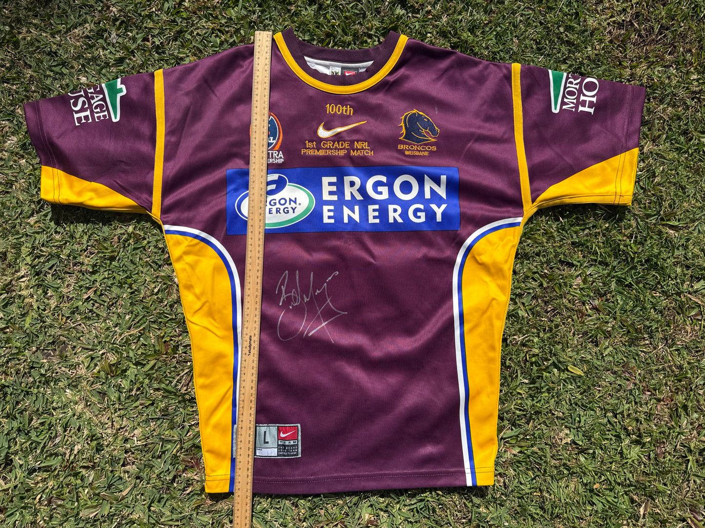 2004 Brisbane Broncos Brad Meyers 100th NRL game Player Issue Jersey (L)
